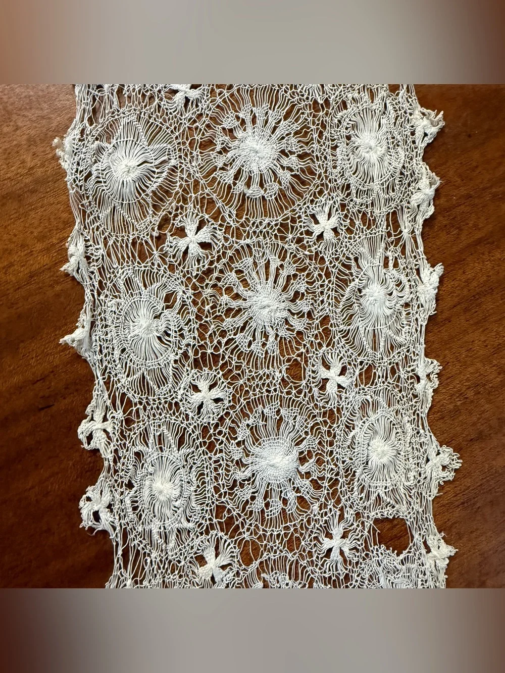 Vintage Delicate Dainty Lace Off Antique White Runner 7” x 23”